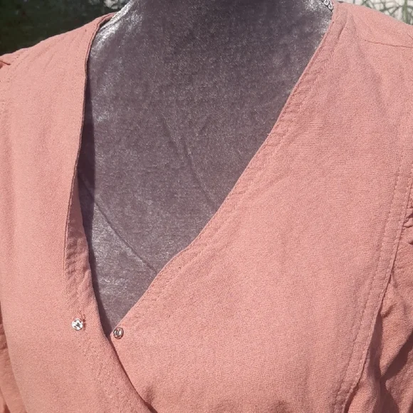 Moon🌛RiverCOTTON Dusty🎀PinkLong Sleeve Wrap Dress SIZE L Mini - Picture 7 of 12